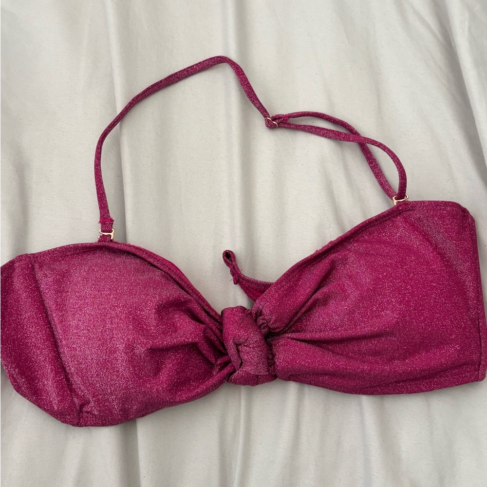 BCBGeneration Shimmery Magenta Knot Front Bikini Top